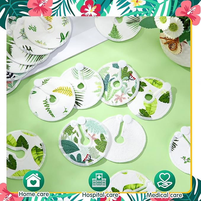 Threlaco 48 Pcs Gtube Button Covers Feeding Tube Pads Holder Abdominal Reusable Accessories Peg Tube Soft Absorbent Breast Feeding Pads Breastfeeding Support Nursing Care Stay Dry(Green Leaf)