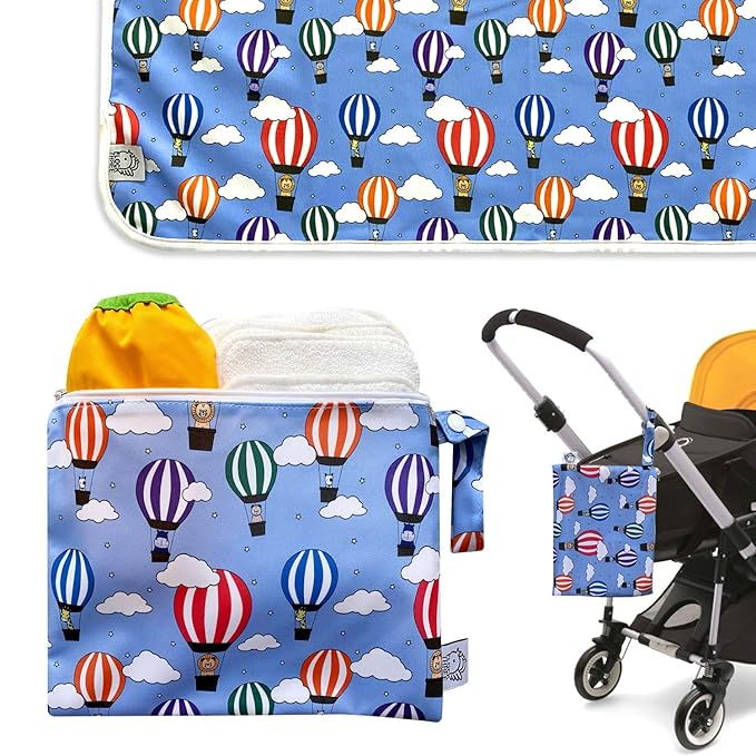 Flockthree Waterproof Baby Changing Pad with Storage Bag (28.7" X 19.7") Washable Wipeable Reusable Leak Proof Diaper Travel Mat Station Changing Mattress Liner Cribs Bed Cover, Flying Animals