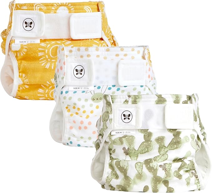 Honest Hybrid Cloth Diaper Cover + Super Boosties Disposable Inserts 30ct + Reusable Inserts, Medium (12-25 lbs), Cotton Muslin Honest Covers Feature Pocket-Sling, Starter Kit