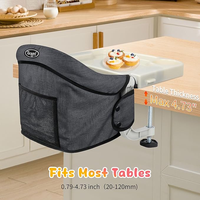 Hook On High Chair with Removable Tray for Babies 6-36 Months | Secure & Portable Foldable Travel High Chair | Clip On Baby Feeding Seat with Non-Slip Aluminum Clamp, Washable Cover & Carry Bag(Black)