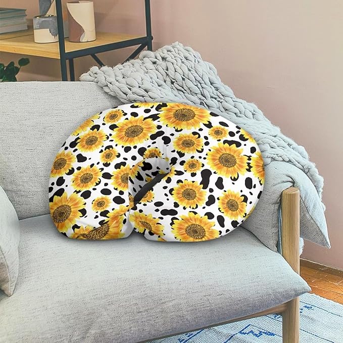 Sunflower & Cow Print Nursing Pillow Cases for Newborn Support for Breastfeeding, Bottle Feeding & Bonding Feeding Pillow Cover Stretchy Comfortable Pillow Slipcover Cover Only