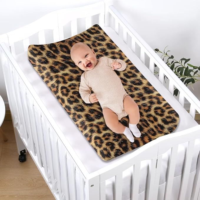 ZDCUSTOM Brown Leopard Changing Pad Cover Soft Stretchy Baby Changing Table Pad Cover Breathable Changing Table Sheets, 32"x16"