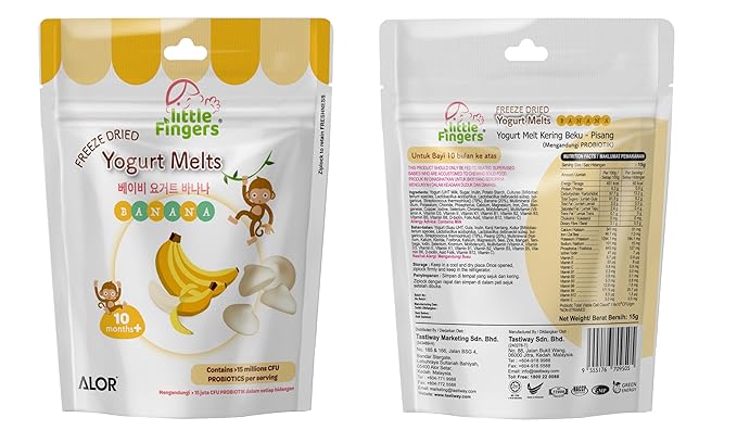 ALOR Little Fingers Baby Yogurt Melts Variety Pack – Banana, Strawberry & Milk – Freeze-Dried Snacks for Babies 10+ Months – No Preservatives – Probiotics, (15 Grams x 9 Packs - Variety Pack).