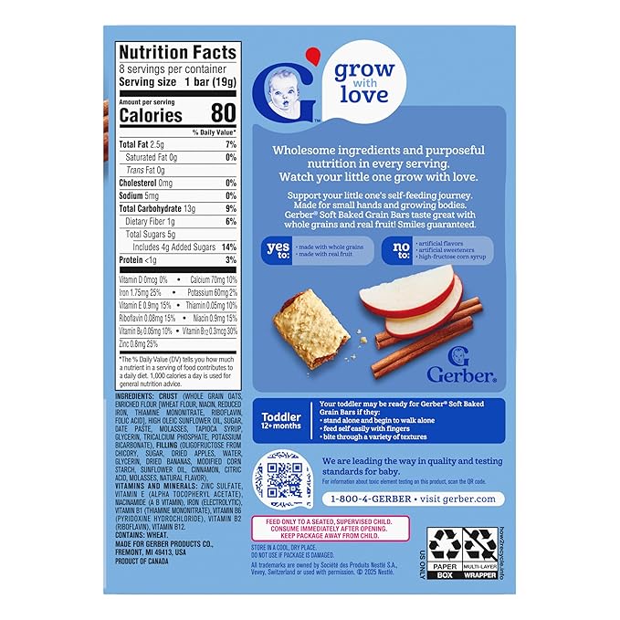 Gerber Snacks for Toddler Soft Baked Grain Bars, Apple Cinnamon, 5.5 Ounce (Pack of 8)