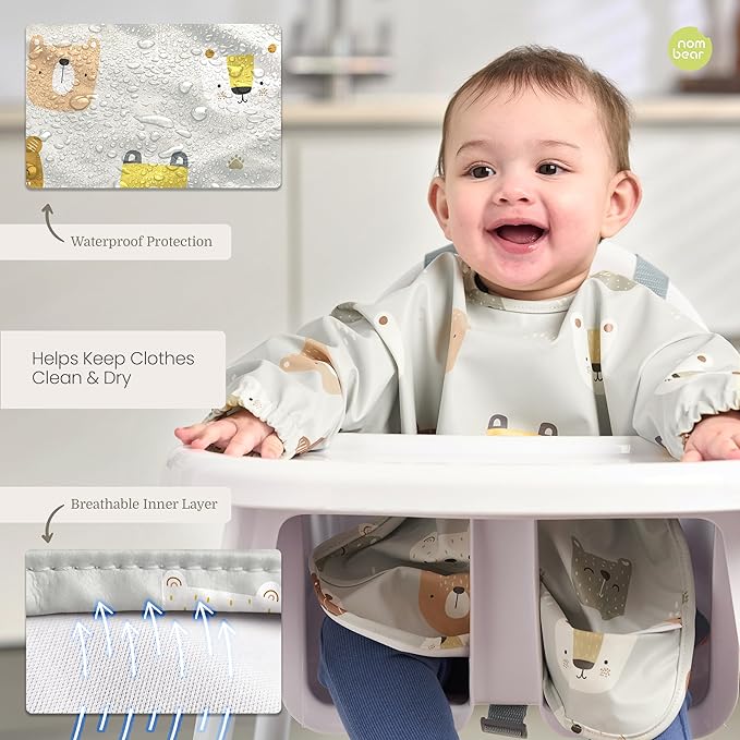 Waterproof Smock Baby Bibs for Eating (Boy or Girl 6-24 Months) - Toddler Long Sleeve Bib for Baby Led Weaning