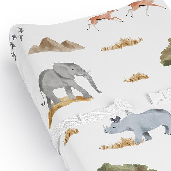 Sweet Jojo Designs Baby Changing Pad Cover Sheet (Jungle Animals) for Girls/Boys, Infant/Newborn Diaper Change Table Mat Covers (Boho, Wildlife, Safari, Animal, Grey Elephant, Giraffe, Lion, Monkey)