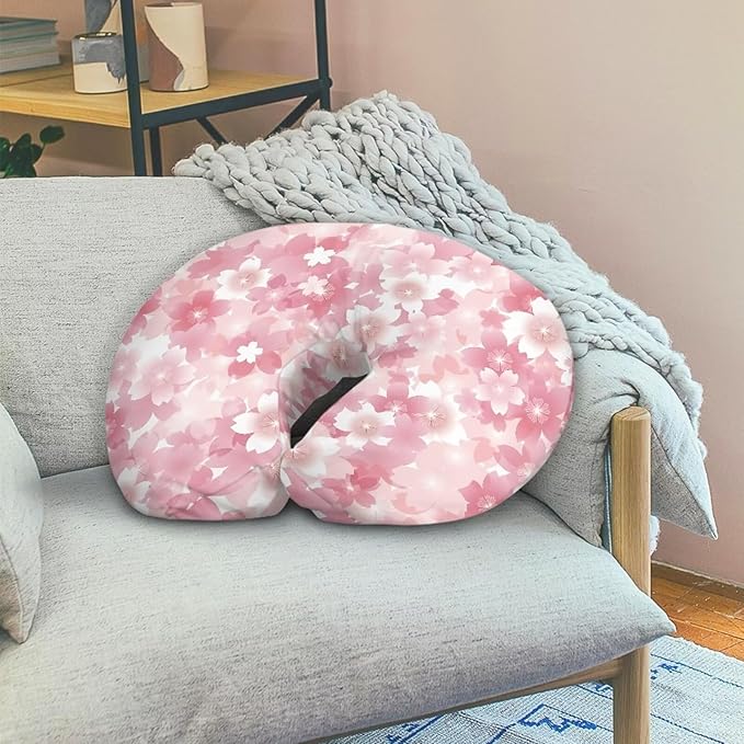 Cherry Blossom Nursing Pillow Cover for Breastfeeding, Fits Standard Nursing Pillow, Removable Cotton Cover, Pink