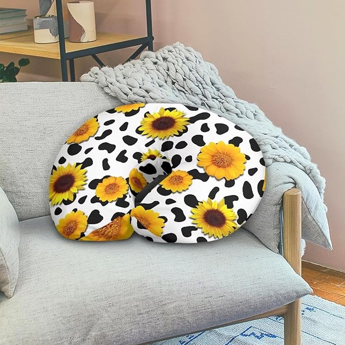 Sunflower Cow Print Nursing Pillow Cover Slipcover Cozy Skin-Friendly Fabric Newborn Nursing Pillow Case with Hidden Zipper Feeding Pillow Cover for Boys Girls Easy to Use