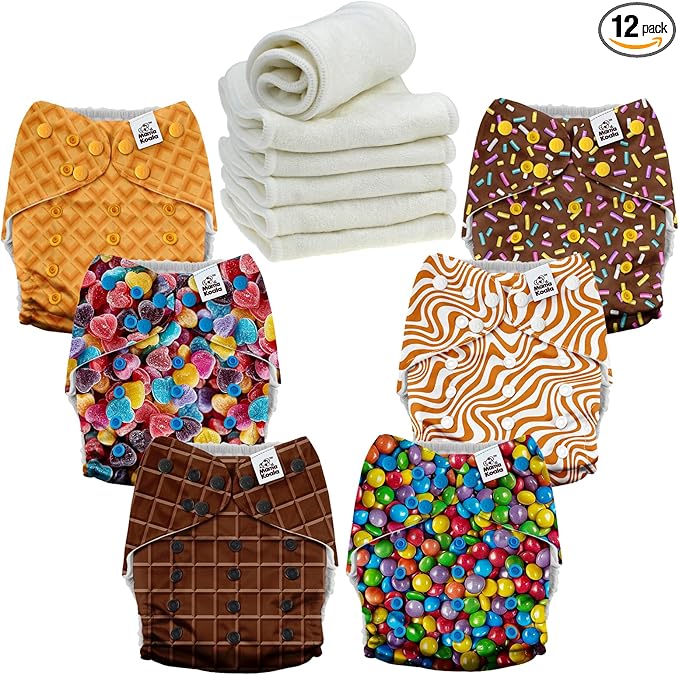 Mama Koala 3.0 Cloth Diapers for Babies, 6 Pack One Size Washable and Reusable Pocket Diapers for Newborns and Toddlers (Candy and Cookies)
