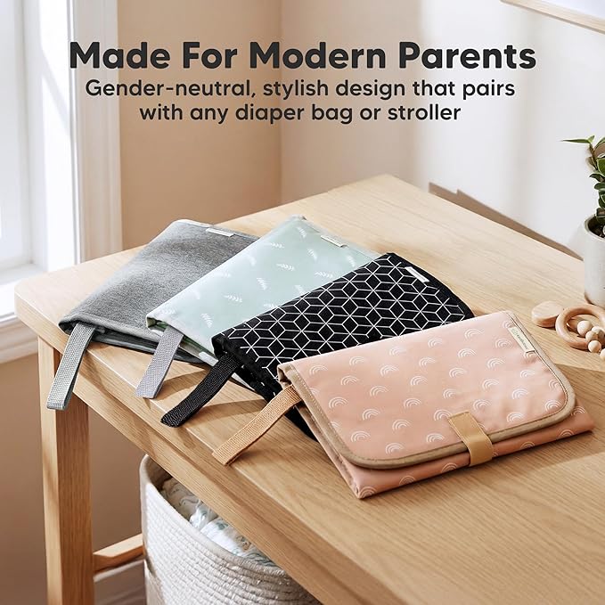 KeaBabies Portable Changing Pad for Baby, Travel – 26 x 21 Wipeable, Waterproof, Foldable Baby Diaper Changing Mat for Diaper Bag, Caddy, Car, Bed, Newborn, Compact Changer Mat Station (Black Geo)