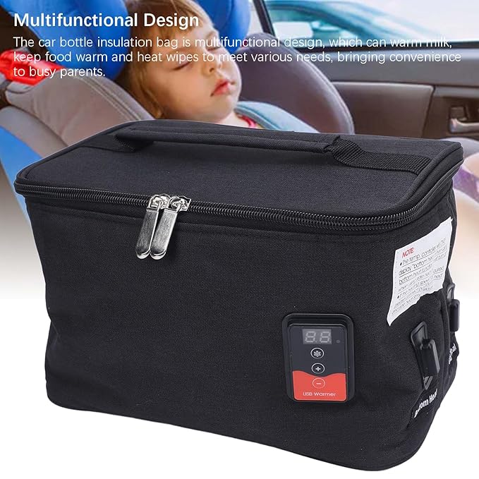 Baby Bottle Warmer Bag, Portable Car Breastmilk Heater Insulated Bag, Adjustable Temperature Multifunctional Baby Bottle Warmer with Digital Display Screen for Outdoor