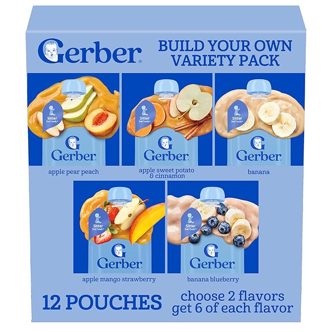 Gerber Stage 2 Baby Food, Fruit or Fruit and Veggie Puree Pouches, Build Your Own Variety Pack, Baby Food Pouches, 12-Pack