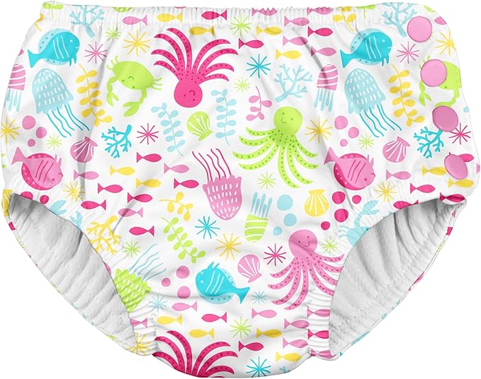 i Play. 2 Pack Girls Reusable Baby Swim Diapers Swim Diapers Hot Pink and Sea Fish Friends 6 Months