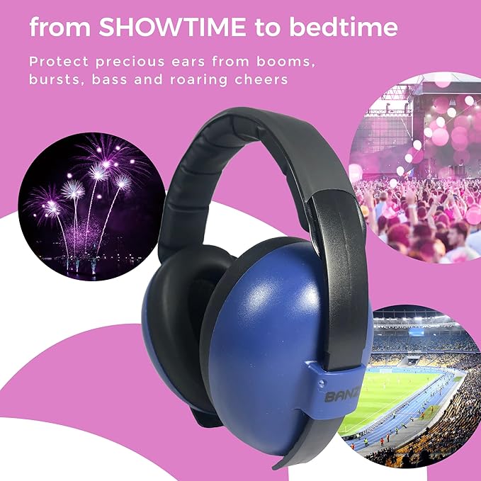 BANZ Baby Earmuffs – Noise Cancelling Headphones for Infant & Toddler Hearing Protection, Baby Ear Muffs Noise Protection, ANSI Certified, Ages 0–2 Years, Adjustable - Navy