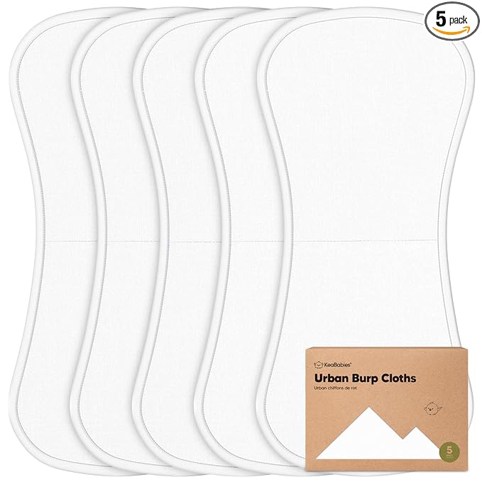 Organic Burp Cloths Baby Boy & Girl - 5-Pack Super Absorbent Cotton Burping Cloths for Babies, Soft & Plush Newborn Spit Up Rags, Infant Towels for Milk Spit Up, Unisex, Large 21" x 10" (Soft White)
