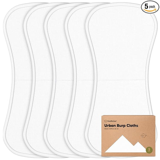 Organic Burp Cloths Baby Boy & Girl - 5-Pack Super Absorbent Cotton Burping Cloths for Babies, Soft & Plush Newborn Spit Up Rags, Infant Towels for Milk Spit Up, Unisex, Large 21" x 10" (Soft White)