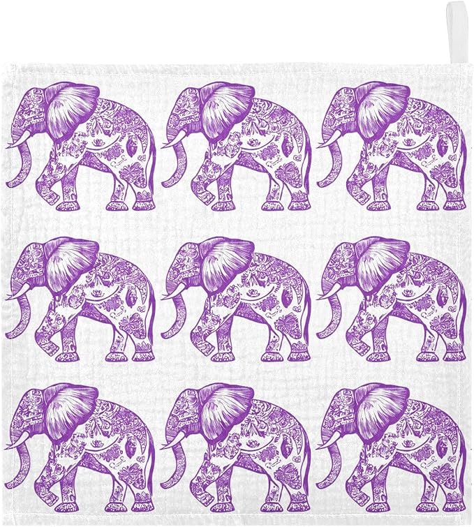 vvfelixl Purple Outline Elephant Baby Burp Cloths Baby Muslin Washcloths for Boys Girls Cotton Babys Face Towel for Newborn Infants Soft and Absorbent 11.8 X 11.8 in, 5 Pack