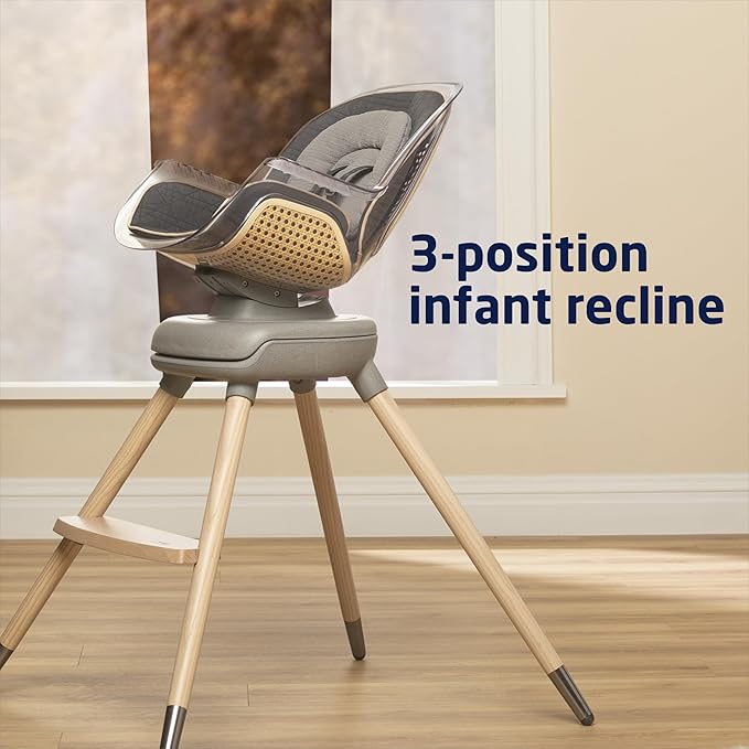 Maxi-Cosi Kiskadee 360 Rotating High Chair, 7 Modes, Infant to 5 Years up to 50 lbs, ClipQuik Magnetic Clip, 3-Position Tray, Washable Pad, Infant Recline, Booster Seat, Child Stool, Onyx Heritage