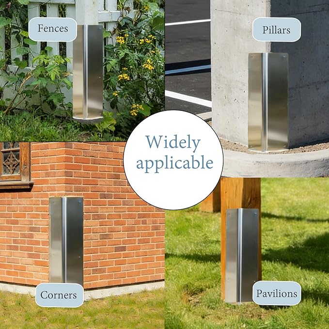 2 Pack Silver Stainless Steel Corner Guards, Metal Siding Corner Protector with 89° Angle, 3 3/8" x 3 3/8" x 15 3/4", Outdoor Weed Whacker Protection for Exterior Walls, Fences, Pavilions