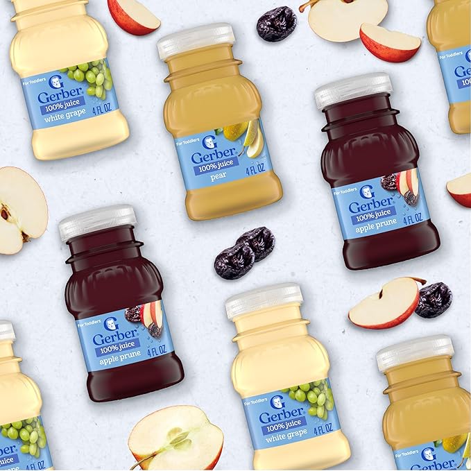 Gerber Apple Prune Juice, Non-GMO Juice from Concentrate, Made for Toddlers, 4-4 FL OZ Bottles Per Pack (Pack of 6)