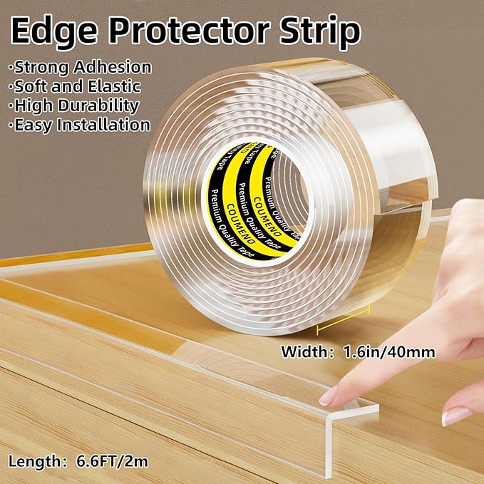 Clear Edge Protector & Corner Protectors, 1.6in（W x 6.6FT(L), Baby Proof Corner Guards for Sharp Edges, Safety Bumper Strip for Furniture, Drawers, Tables & Cabinets