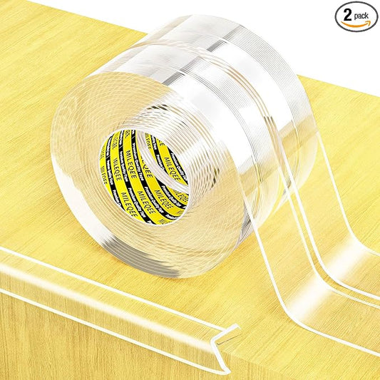 2Pack Clear Edge Protector Strip,1.18in x 16.4FT(32.8FT Total),Sharp Edge Wrap Cover Tape,Self Adhesive Protective Bumper Guards for Cabinet Door Desk Table Furniture,Kitchen Countertop,Waterproof