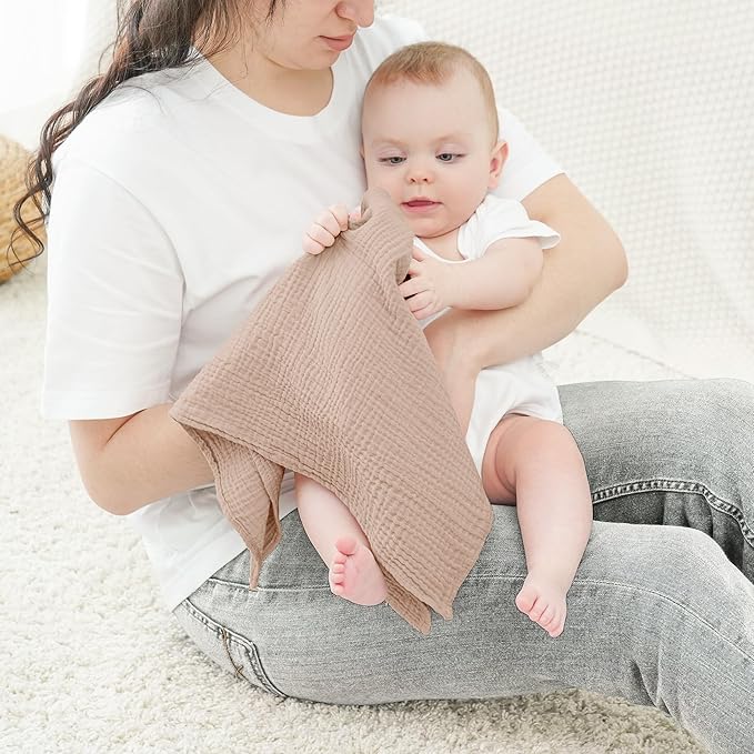 Bearmoss 6 Pack Muslin Burp Cloths for Baby, 100% Cotton Soft Large Burping Cloths for Unisex, Boy, Girl, 23.6" X 23.6" Newborn Essentials Absorbent Milk Spit Up Rags (Brown)