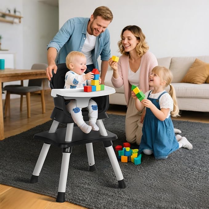 TODEFULL Baby High Chair, 8 in 1 Convertible Highchairs for Babies and Toddlers, Children Dining Booster Seat/Kids Building Block Table for Girls Boys, Baby Seat with Removable Tray, Black