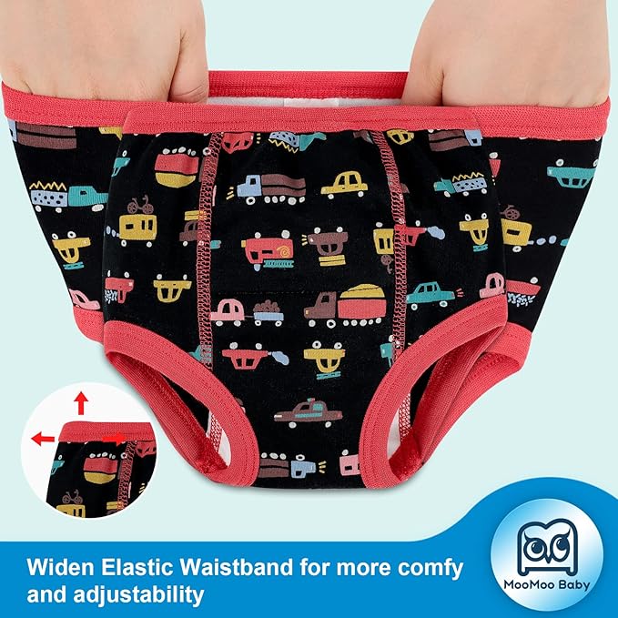 MooMoo Baby 4 Packs Training Underwear Absorbent Vehicle Potty Training Pants for Toddler Boys