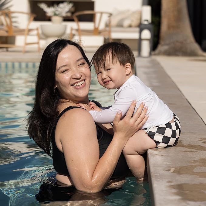 Tiny Twinkle Pull-Up Reusable Swim Diapers 2-Pack | Waterproof and UPF 50+ Sun Protection | Lightweight and Absorbent | Machine Washable(Sage,Black Checkers,0-6M)