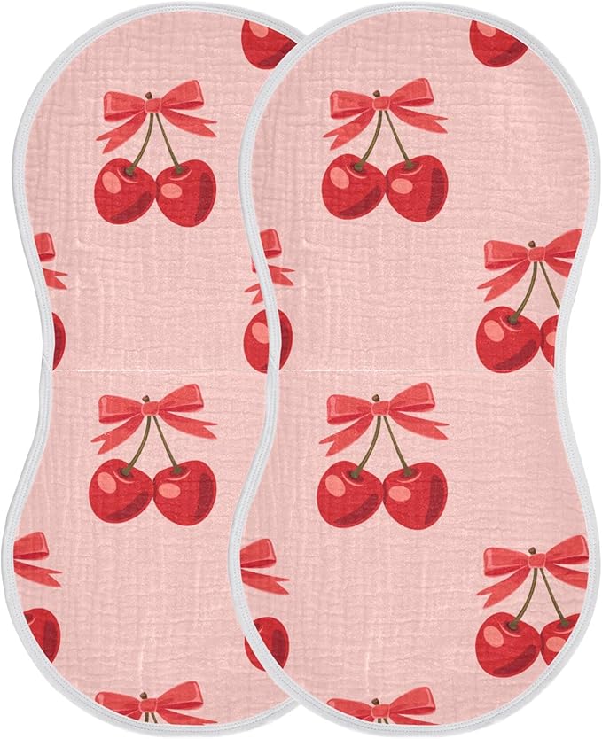Cherry Bow Pinks Burp Cloths Baby Boys Girls Absorbent Soft Cotton Burping Cloths Rags, 2 Pack