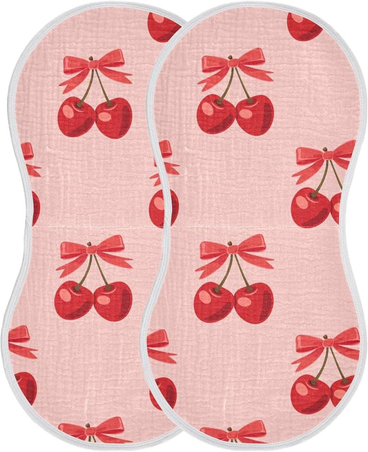 Cherry Bow Pinks Burp Cloths Baby Boys Girls Absorbent Soft Cotton Burping Cloths Rags, 2 Pack