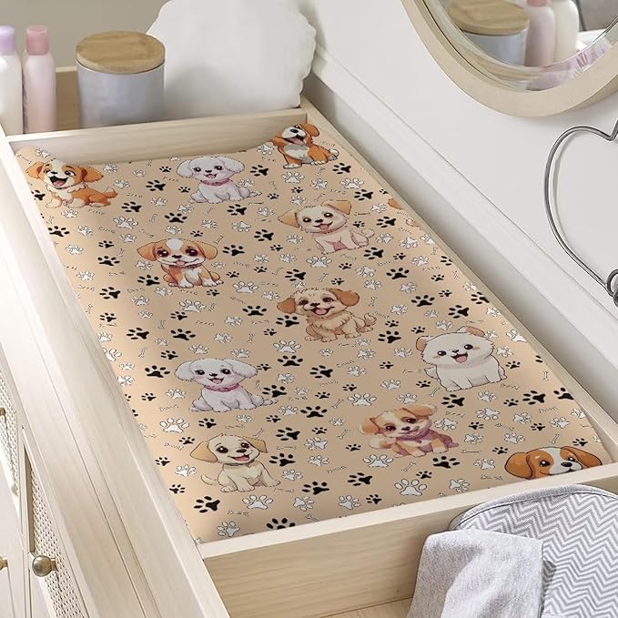 Dog Cute Paw Changing Pad Cover Baby Girls Boys Diaper Change Table Sheet Cover Soft Stretchy Changing Table Covers Mat Sheet Cover Soft Breathable