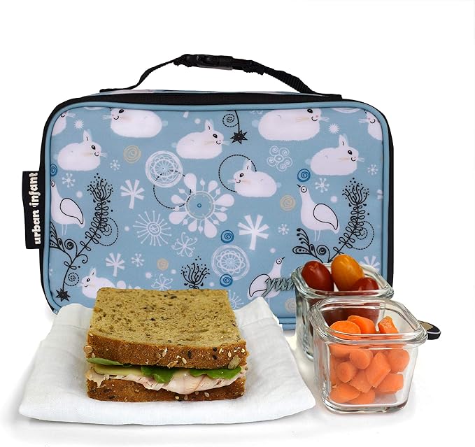 Urban Infant Yummie Kids Lunch Box Insulated Bag - Toddler Boys and Girls – Perfect for Daycare Preschool Travel Snacks – Allergy Alert Cards - Fits Bento Boxes - Bunnies