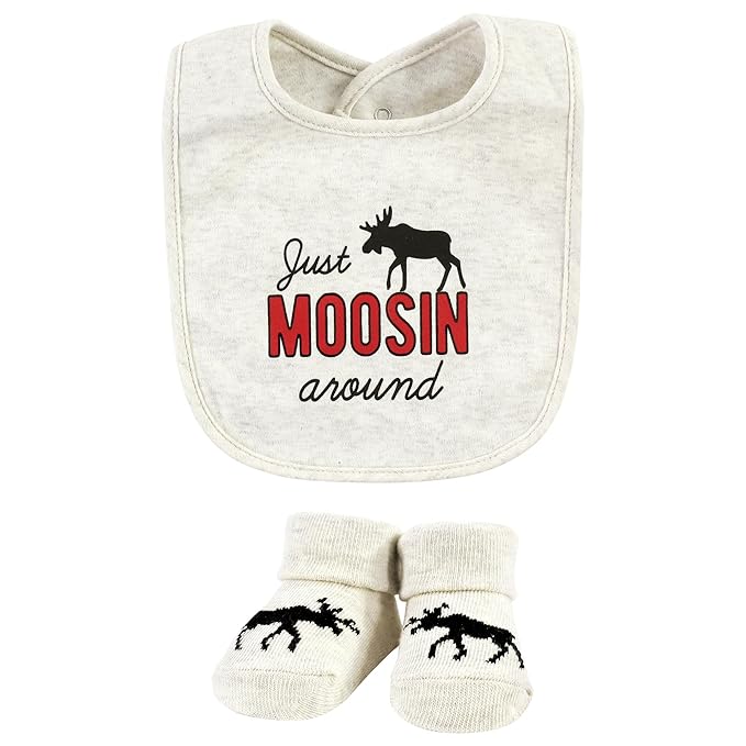 Hudson Baby Unisex Baby Cotton Bib and Sock Set, Winter Moose, One Size