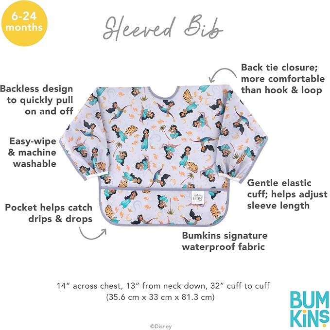 Bumkins Sleeved Bib for Girl or Boy, Baby and Toddler for 6-24 Mos