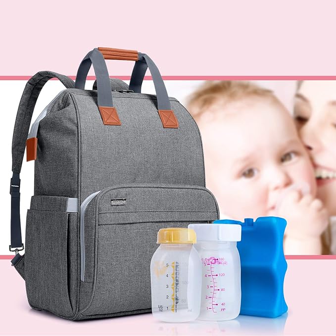 LUXJA Breast Pump Bag with Compartments for Cooler Bag and Laptop, Breast Pump Backpack with 2 Options for Wearing (Fits Most Major Breast Pump, Suitable for Working Mothers), Gray