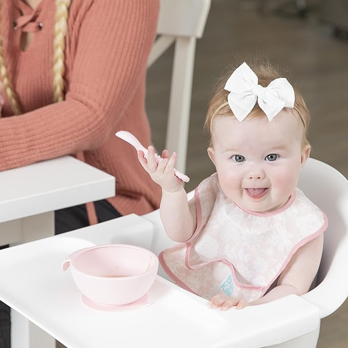 Bumkins Bibs, for Baby Girl or Boy, Infant 3-9 Months, Essential Must Have for Eating, Feeding, Baby Led Weaning, Mess Saving Waterproof Soft Fabric, Starter Bib 2-pk Floral and Lace Gray and Pink