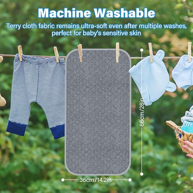 Baby Thicker Diaper Changing Quilted Pad Liner, Non-Slip 3 Pack Heavy Absorbency Reusable Incontinence Pads for Kids Changer Washable Underpads(FDLX)
