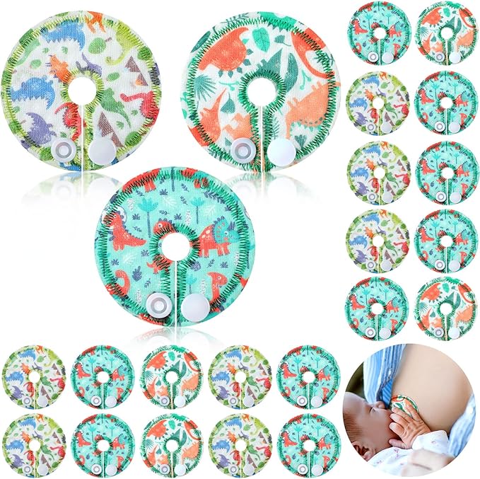 Breling 24 Pack Cotton Pads for Feeding Support, Feeding Pads Supplies G Shape Button Covers for Care(Dinosaur)