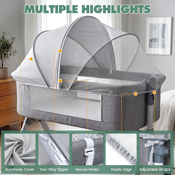 Orzbow Bassinet Cover for Cats - Breathable Mosquito Net Cover for Cradles/Travel Cribs/Mini Cribs, Baby Mosquito Net to Keep Pets Out, Baby Bassinet Accessories, Two-Way Self-Locking Zippers, White