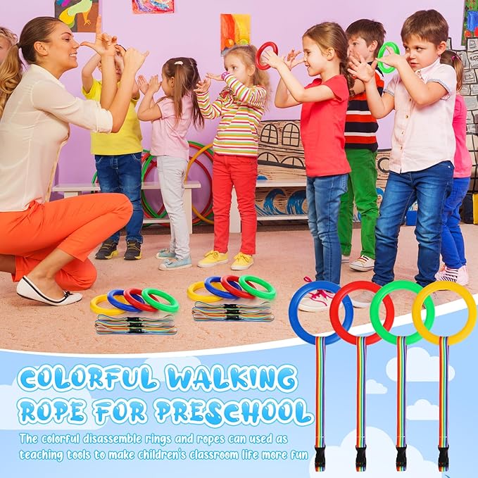 Berlune 36 Pack Walking Ropes Preschool Kids Child Toddlers Wrist Leash Walking Rope for Kids Colorful Line and Safety Loop Detachable Transition Rope for Children's School Kindergarten Outdoor Supply