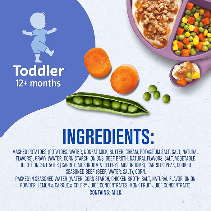 Gerber Toddler Food, Mashed Potatoes & Beef in Gravy, Mealtime for Toddler, 8PK