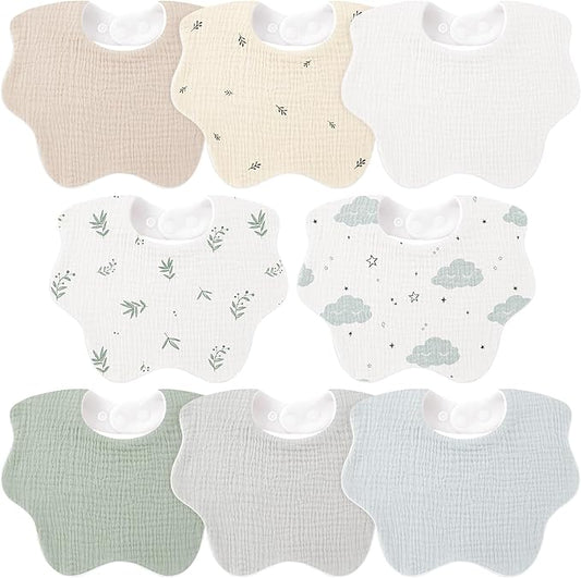 Bearmoss Baby Bibs for Drooling & Teething 8 Pack Muslin Cotton Soft Absorbent Adjustable Unisex Bibs Boys Girls 0-36 Months