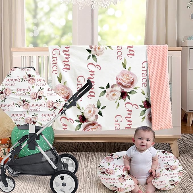 Customizable Flowers Baby Nursing Pillow Cover - Add Your Baby's Name, Ultra-Soft Stretch Fabric, Fits Standard Nursing Pillows, Ideal for Baby Showers Style 13