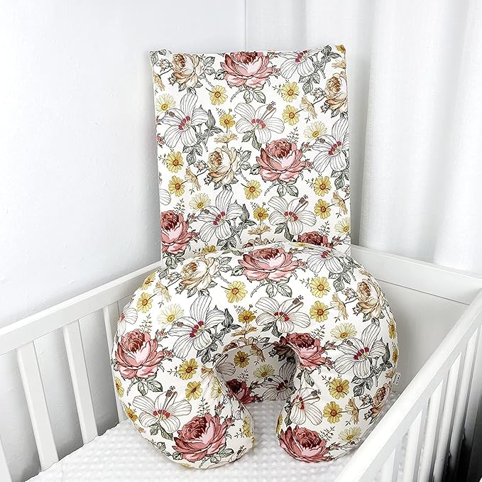 Minky Nursing Pillow Cover Breast Feeding Pillow Cover Slipcover U Shape for Baby Boy Girl,Cover Only(Flora)