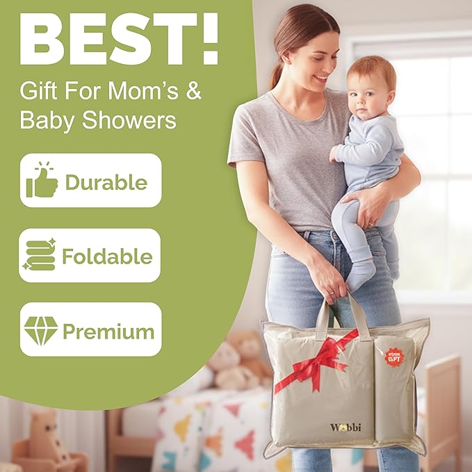 Wobbi Baby Bath Kneeler and Elbow Rest Pad Set - 1.5" Thick Memory Foam Knee Pad for Bathing Babies - 6 Suction Cups Non Slip Bath Kneeling pad with Toy Storage - Foldable & Quick Drying (Green)