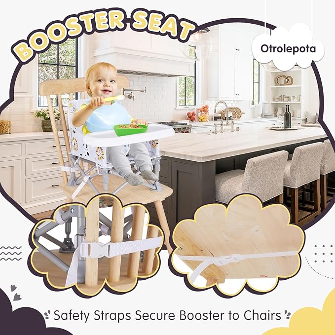 Portable Baby Chair, Folding Booster Seat with Tray for Dining Table Compact Camping Chair for Lawn Beach Travel Babies 6-36 Months