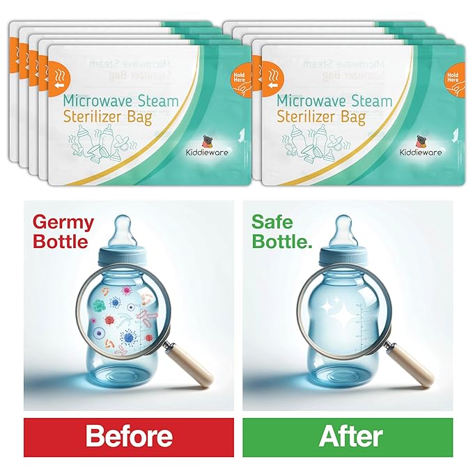 10 Pack Microwave Sterilizer for Baby Bottles Pacifier Sanitizer and Breast Pump Sterilizer Bags Portable Travel Sterilizer for Baby Bottles Pacifiers and Breast Pump Parts