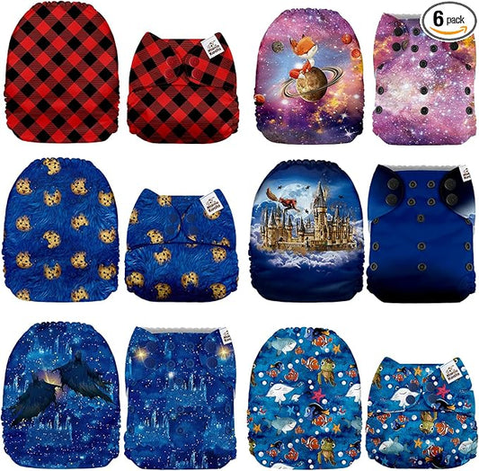 Mama Koala 1.0 Cloth Diapers for Babies, 6 Pack Pocket Shell Only (NO Inserts) - One Size Washable and Reusable Pocket Diapers for Newborns and Toddlers - 160019